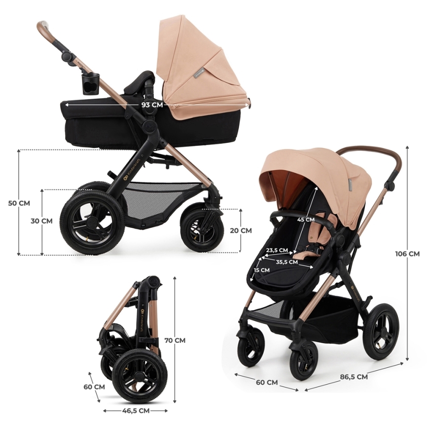 KINDERKRAFT - Kombinovaný kočárek 3v1 MOOV 2 AIR Sand beige + autosedačka MINK PRO