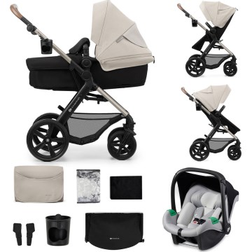 KINDERKRAFT - Kombinovaný kočárek 3v1 MOOV 2 Moonlight grey + autosedačka MINK PRO