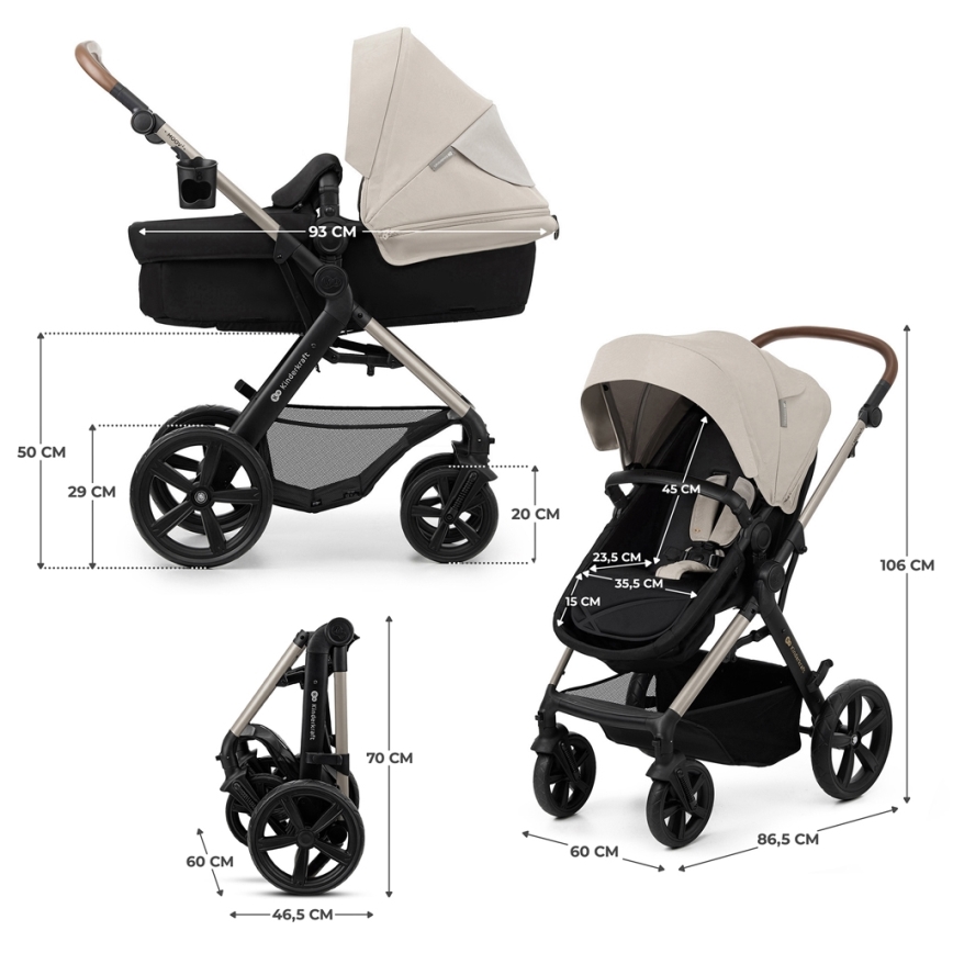 KINDERKRAFT - Kombinovaný kočárek 3v1 MOOV 2 Moonlight grey + autosedačka MINK PRO