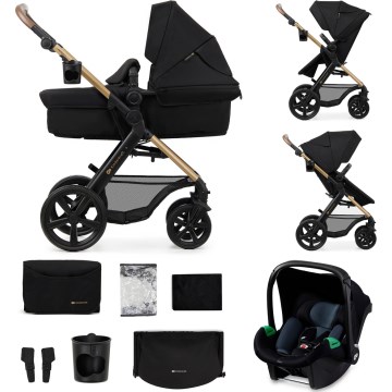 KINDERKRAFT - Kombinovaný kočárek 3v1 MOOV 2 Pure black + autosedačka MINK PRO