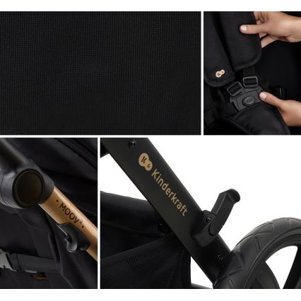 KINDERKRAFT - Kombinovaný kočárek 3v1 MOOV 2 Pure black + autosedačka MINK PRO