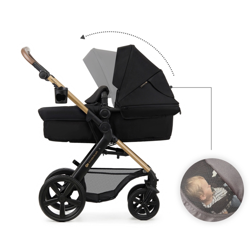 KINDERKRAFT - Kombinovaný kočárek 3v1 MOOV 2 Pure black + autosedačka MINK PRO