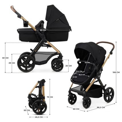 KINDERKRAFT - Kombinovaný kočárek 3v1 MOOV 2 Pure black + autosedačka MINK PRO
