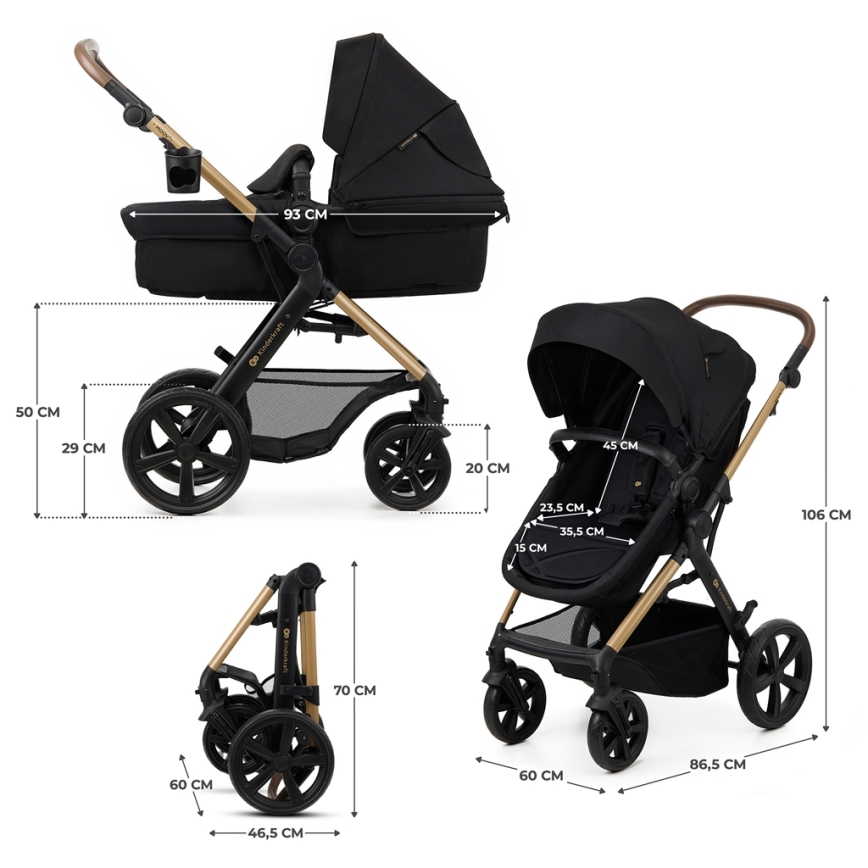 KINDERKRAFT - Kombinovaný kočárek 3v1 MOOV 2 Pure black + autosedačka MINK PRO