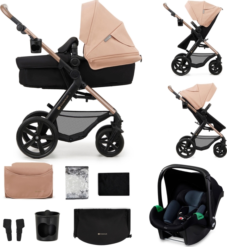 KINDERKRAFT - Kombinovaný kočárek 3v1 MOOV 2 Sand beige + autosedačka MINK PRO