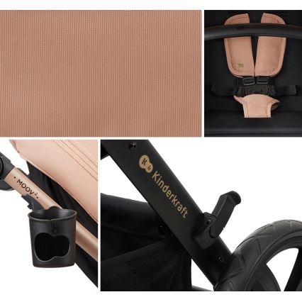 KINDERKRAFT - Kombinovaný kočárek 3v1 MOOV 2 Sand beige + autosedačka MINK PRO