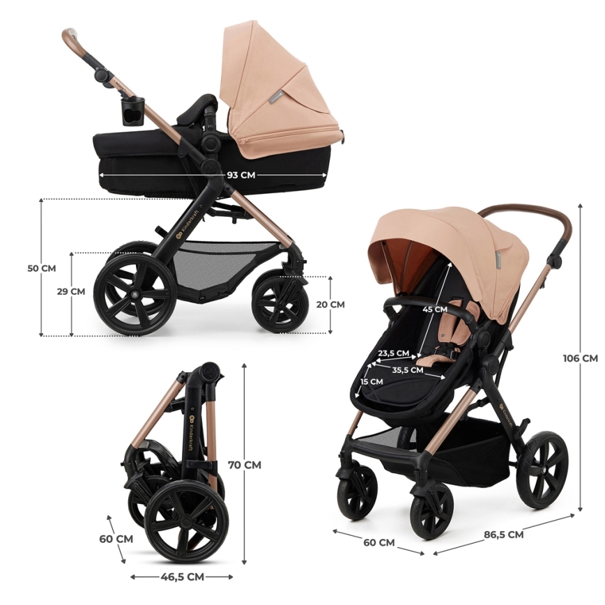 KINDERKRAFT - Kombinovaný kočárek 3v1 MOOV 2 Sand beige + autosedačka MINK PRO