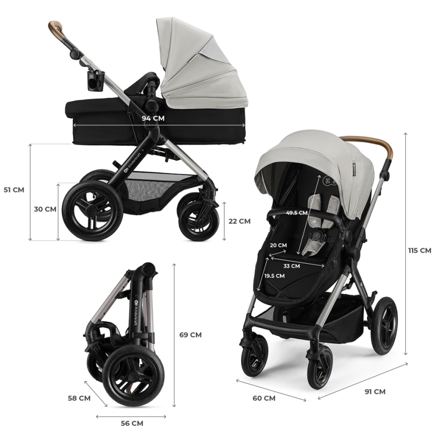 KINDERKRAFT - Kombinovaný kočárek 3v1 MOOV 2 XL Air Grey