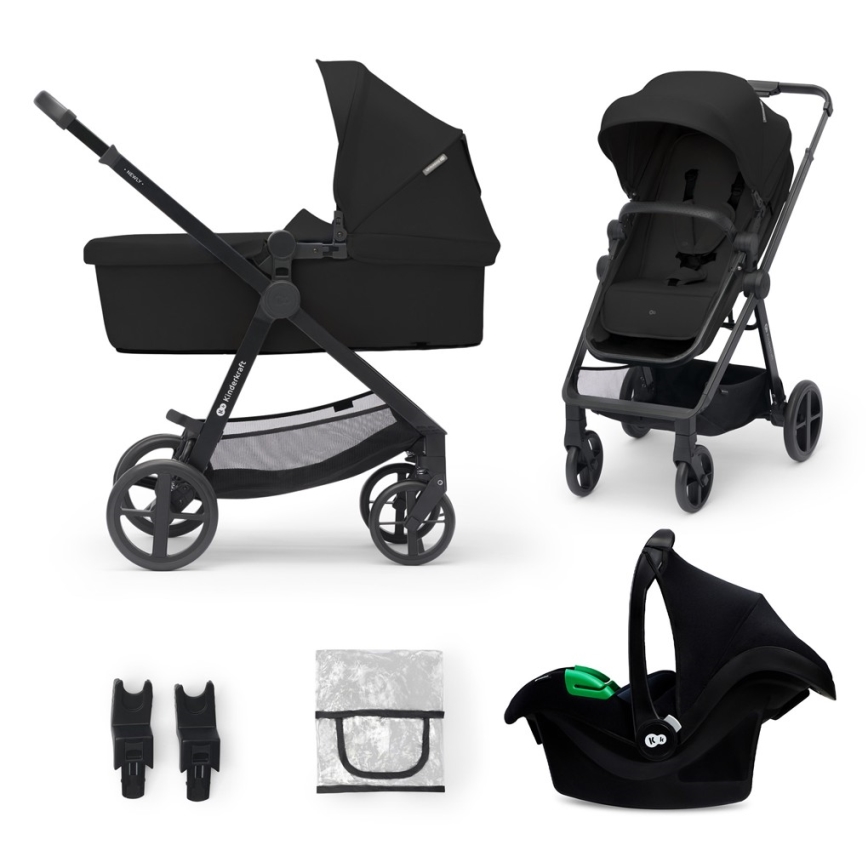KINDERKRAFT - Kombinovaný kočárek 3v1 NEWLY Classic black  + autosedačka MINK PRO
