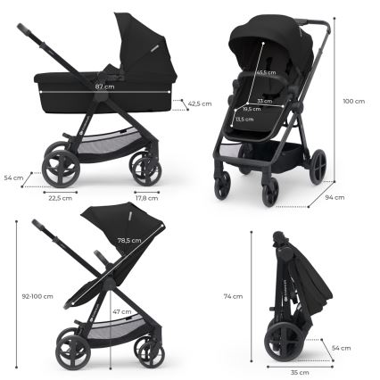 KINDERKRAFT - Kombinovaný kočárek 3v1 NEWLY Classic black  + autosedačka MINK PRO