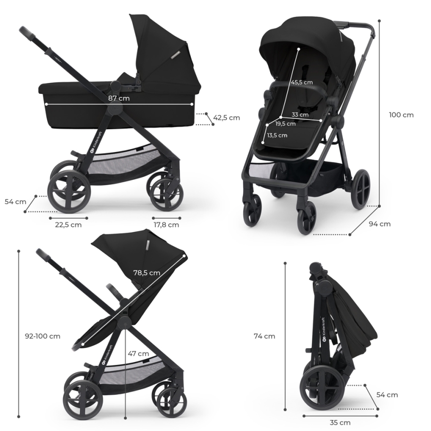 KINDERKRAFT - Kombinovaný kočárek 3v1 NEWLY Classic black  + autosedačka MINK PRO