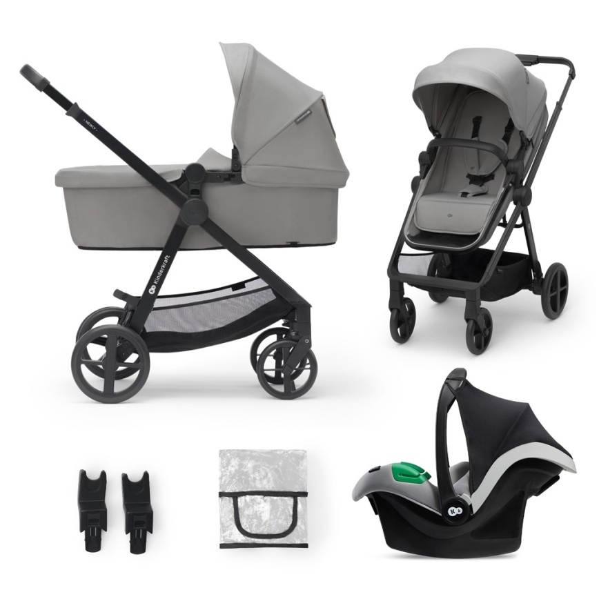KINDERKRAFT - Kombinovaný kočárek 3v1 NEWLY Moonlight grey  + autosedačka MINK PRO