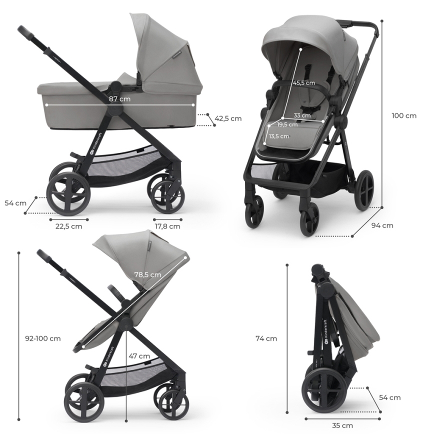 KINDERKRAFT - Kombinovaný kočárek 3v1 NEWLY Moonlight grey  + autosedačka MINK PRO