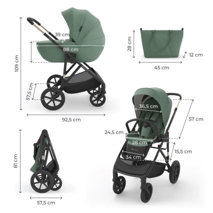 KINDERKRAFT - Kombinovaný kočárek 3v1 PRIME 3 Dark Green