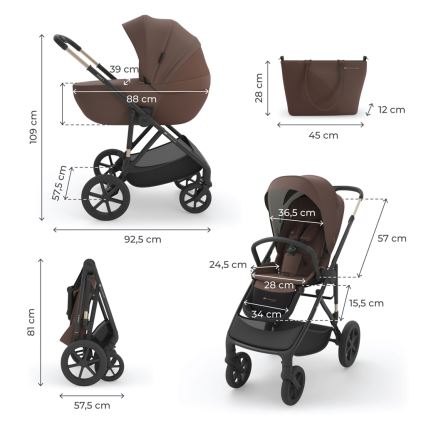 KINDERKRAFT - Kombinovaný kočárek 3v1 PRIME 3 Velvet Mocca
