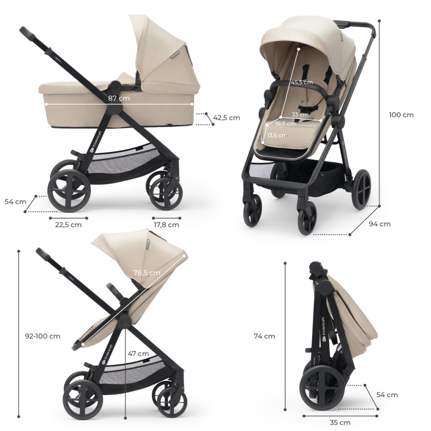 KINDERKRAFT - Kombinovaný kočárek 4v1 NEWLY Classic beige + autosedačka MINK PRO se základnou ISOFIX