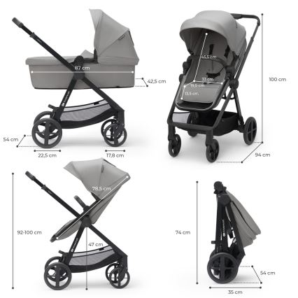 KINDERKRAFT - Kombinovaný kočárek 4v1 NEWLY Classic grey + autosedačka MINK PRO se základnou ISOFIX