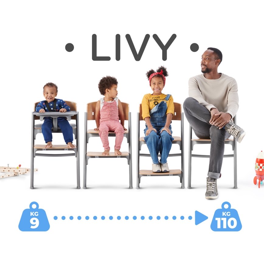 KINDERKRAFT SELECT - Dětská jídelní židle 3v1 LIVY Premium dub
