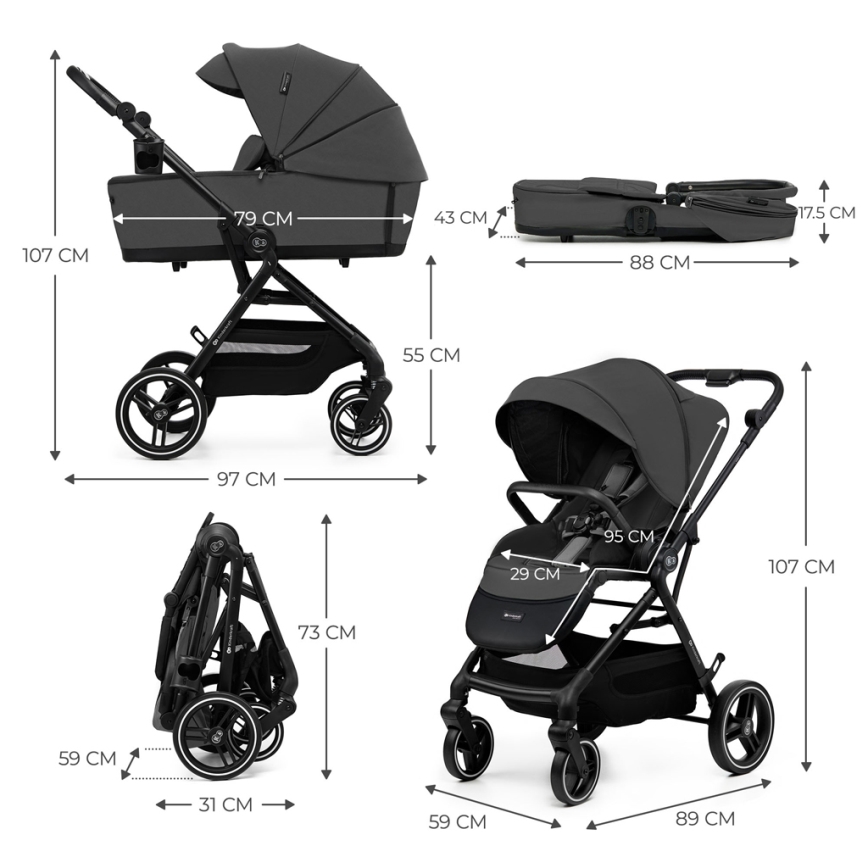KINDERKRAFT SELECT - Kombinovaný kočárek 2v1 YOXI Moonlight grey