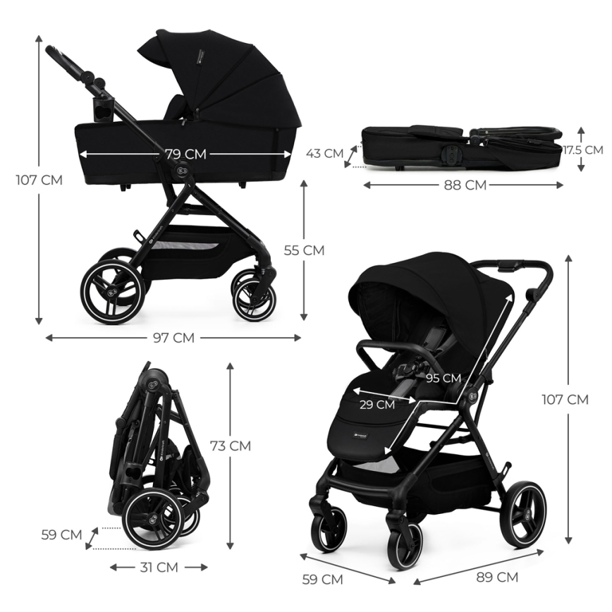 KINDERKRAFT SELECT - Kombinovaný kočárek 2v1 YOXI Pure black