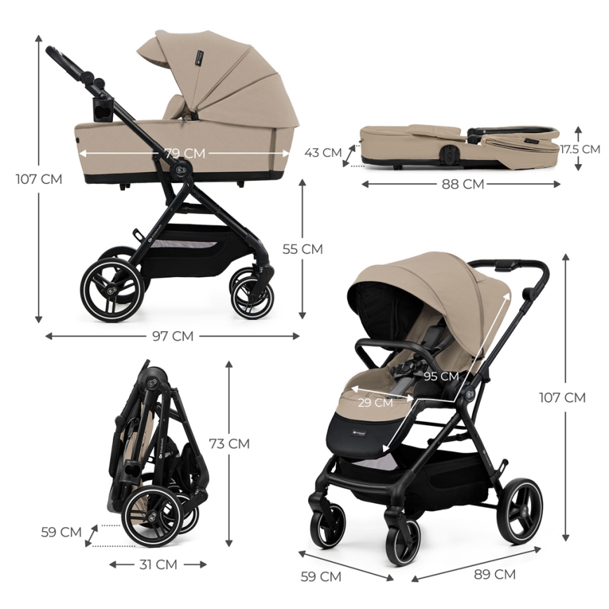 KINDERKRAFT SELECT - Kombinovaný kočárek 2v1 YOXI Sand beige