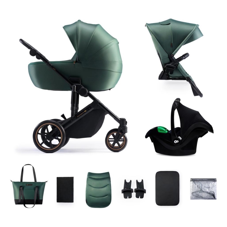KINDERKRAFT SELECT - Kombinovaný kočárek 3v1 PRIME 2 Premium Dark green + autosedačka