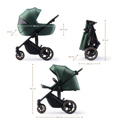 KINDERKRAFT SELECT - Kombinovaný kočárek 3v1 PRIME 2 Premium Dark green + autosedačka