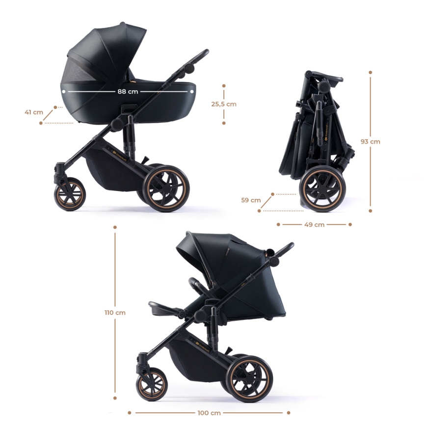 KINDERKRAFT SELECT - Kombinovaný kočárek 3v1 PRIME 2 Premium Venezian black + autosedačka