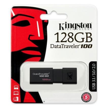 Kingston - Flash Disk DATATRAVELER 100 G3 USB 3.0 128GB černá