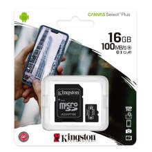 Kingston - MicroSDHC 16GB Canvas Select Plus U1 80MB/s + SD adaptér