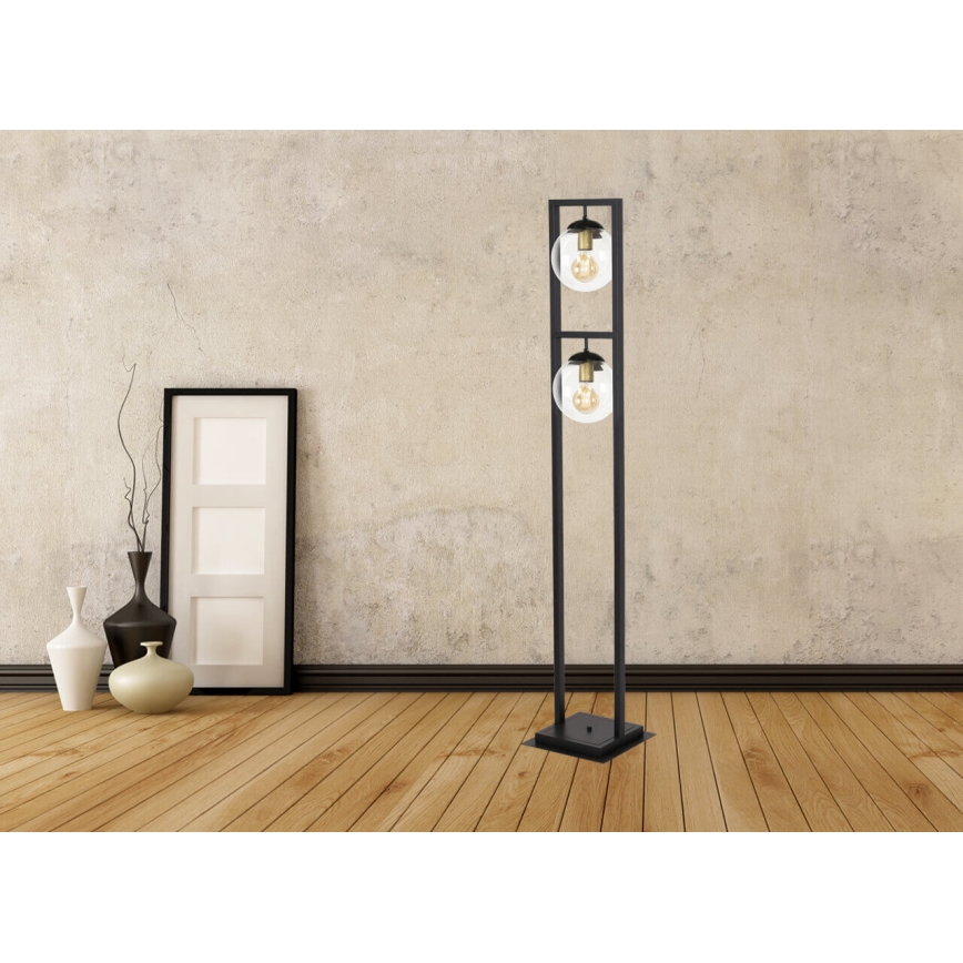 Stojací lampa REY 2xE27/7W/230V černá