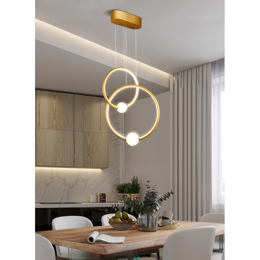 LED Stmívatelný lustr na lanku LIV LED/50W/230V zlatá + dálkové ovládání