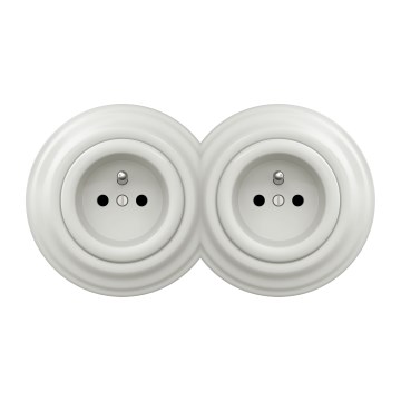 Kliklap - Dvojitá retro zásuvka domovní s rámečkem 230V keramická bílá