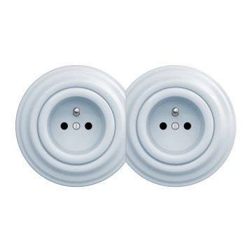 Kliklap - Dvojitá retro zásuvka domovní s rámečkem 230V modrá