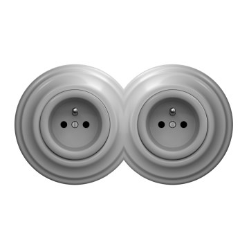 Kliklap - Dvojitá retro zásuvka domovní s rámečkem 230V šedá