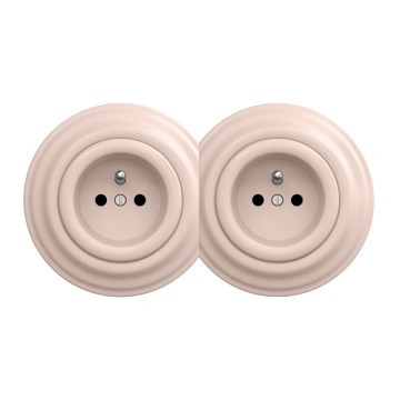 Kliklap - Dvojitá retro zásuvka domovní s rámečkem 230V starorůžová