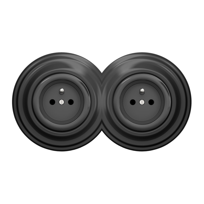 Kliklap - Dvojitá retro zásuvka s rámečkem 230V antracit