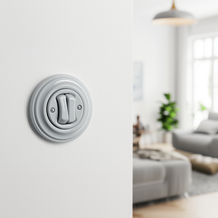 Kliklap - Retro dvojitý schodišťový vypínač s rámečkem č. 6+6 šedá