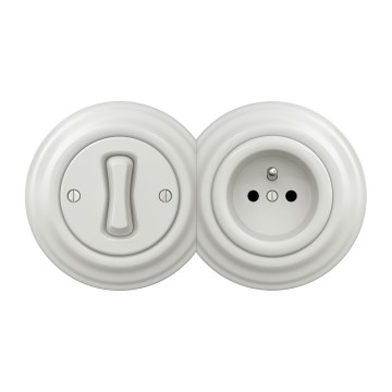 Kliklap - Retro jednopólový vypínač č. 1 a zásuvka 230V s rámečkem keramická bílá