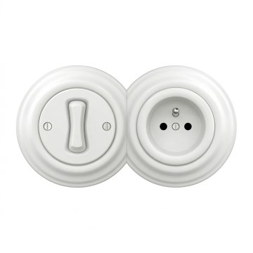 Kliklap - Retro jednopólový vypínač č. 1 a zásuvka 230V s rámečkem sněhově bílá