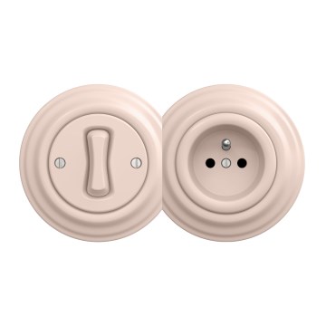 Kliklap - Retro jednopólový vypínač č. 1 a zásuvka 230V s rámečkem starorůžová