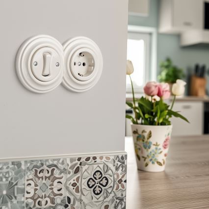 Kliklap - Retro jednopólový vypínač č. 1 a zásuvka SCHUKO 230V s rámečkem béžová