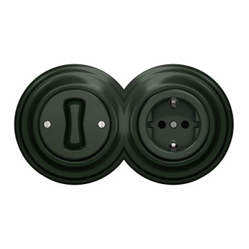 Kliklap - Retro jednopólový vypínač č. 1 a zásuvka SCHUKO 230V s rámečkem zelená