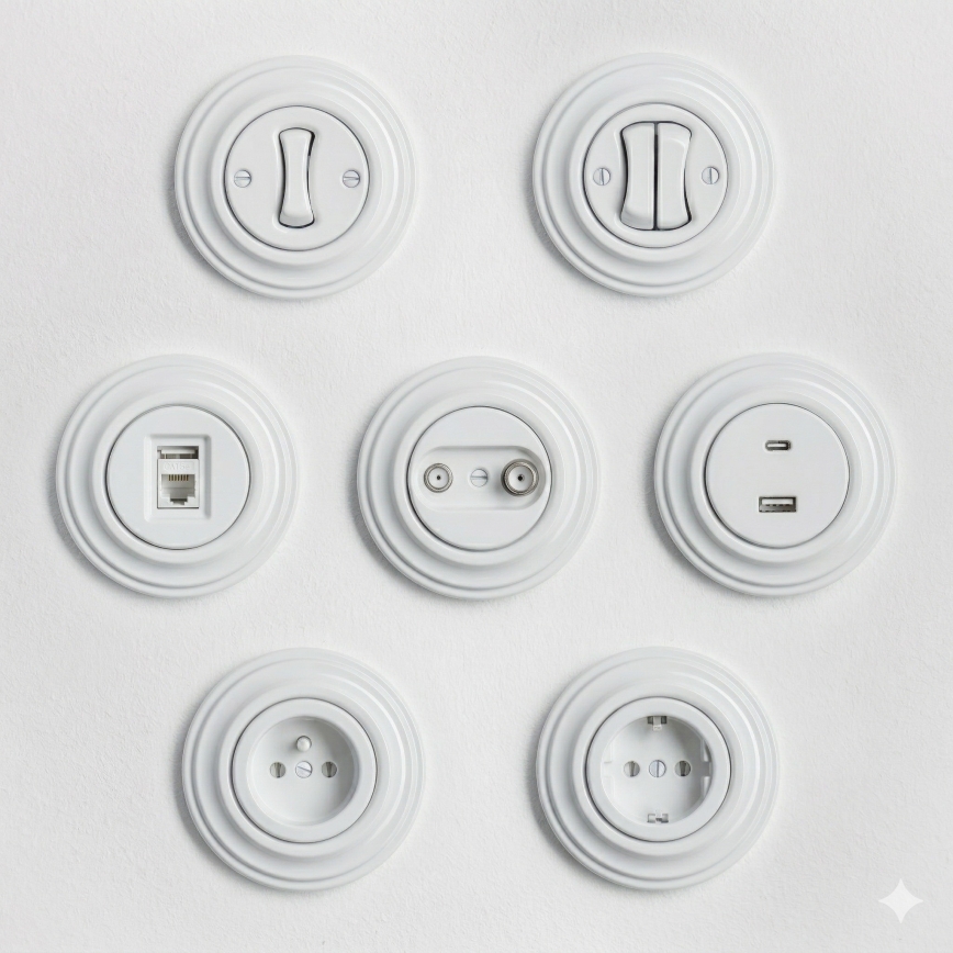 Kliklap - Retro jednopólový vypínač s rámečkem č. 1 sněhově bílá