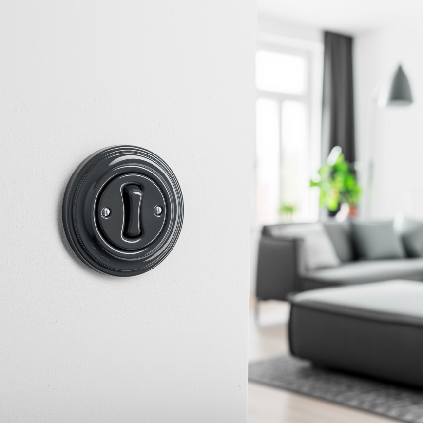 Kliklap - Retro schodišťový vypínač s rámečkem č. 6 antracit