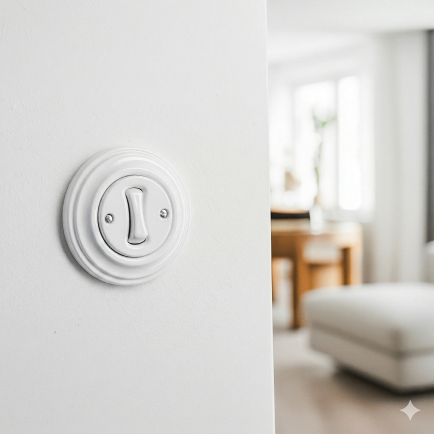 Kliklap - Retro schodišťový vypínač s rámečkem č. 6 sněhově bílá