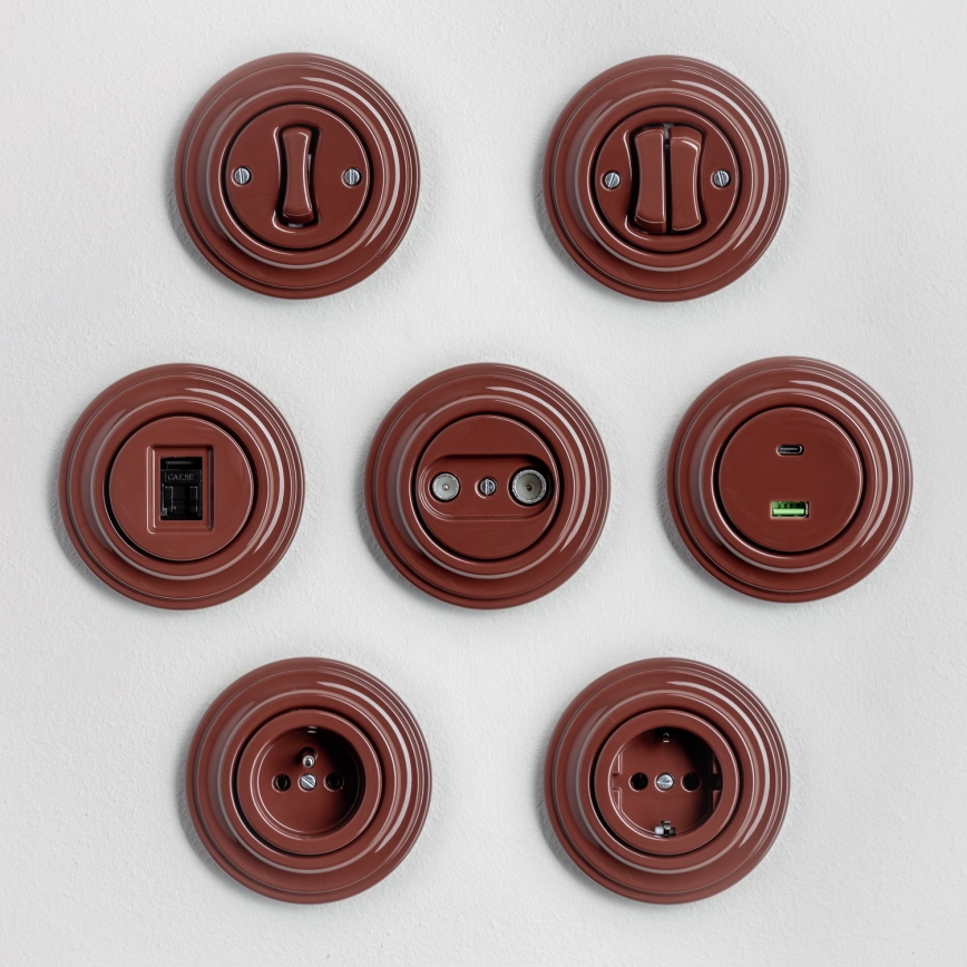 Kliklap - Retro sériový vypínač s rámečkem č. 5 hnědá