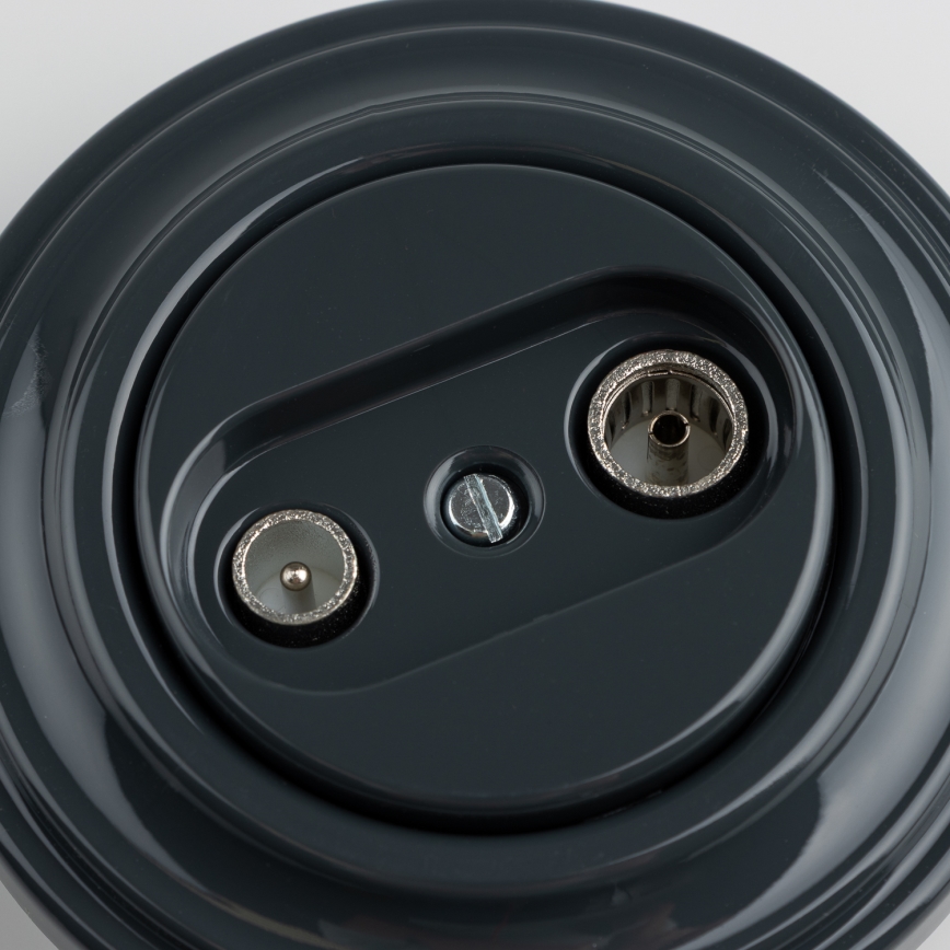 Kliklap - Retro účastnická zásuvka TV+R (koncová) s rámečkem antracit