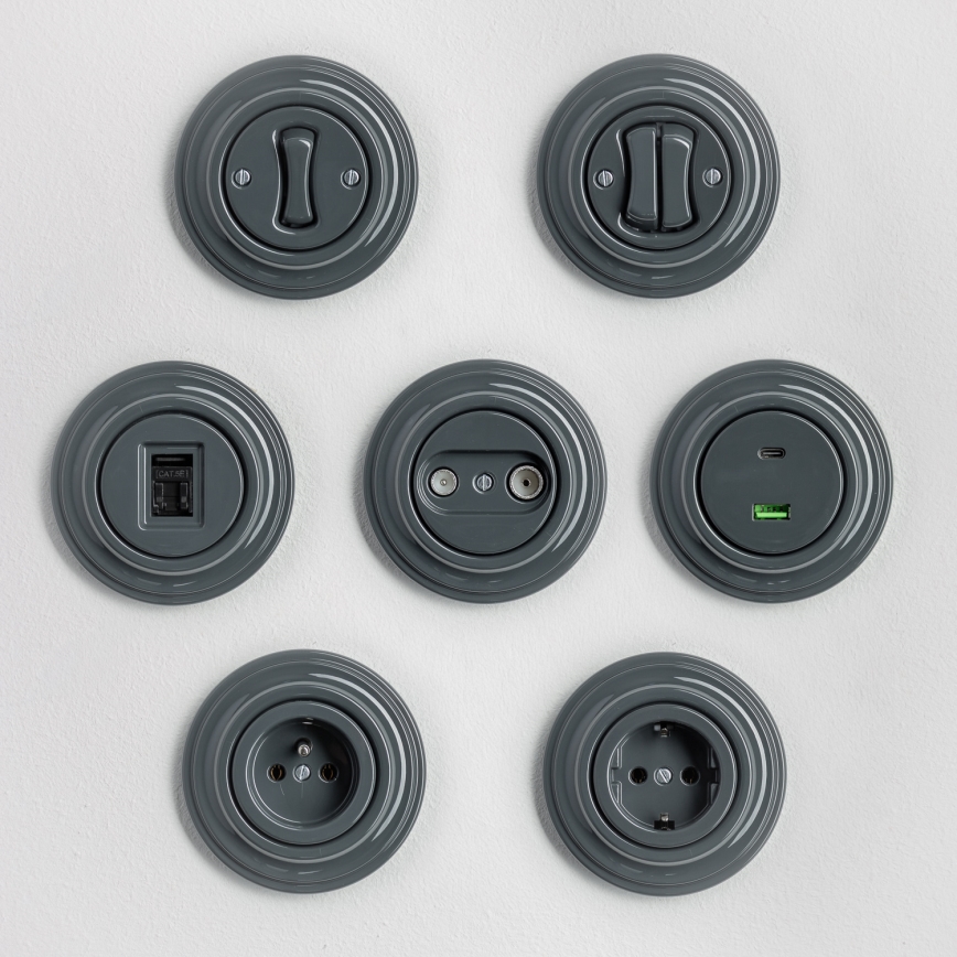 Kliklap - Retro účastnická zásuvka TV+R (koncová) s rámečkem antracit