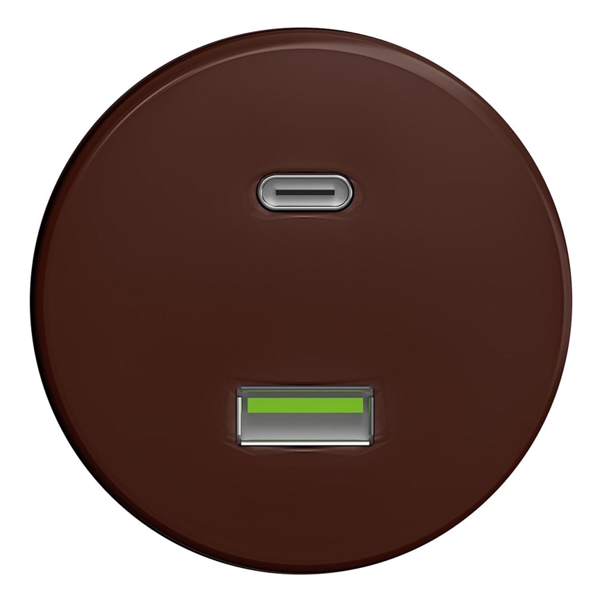 Kliklap - Retro USB zásuvka A+C bez rámečku hnědá